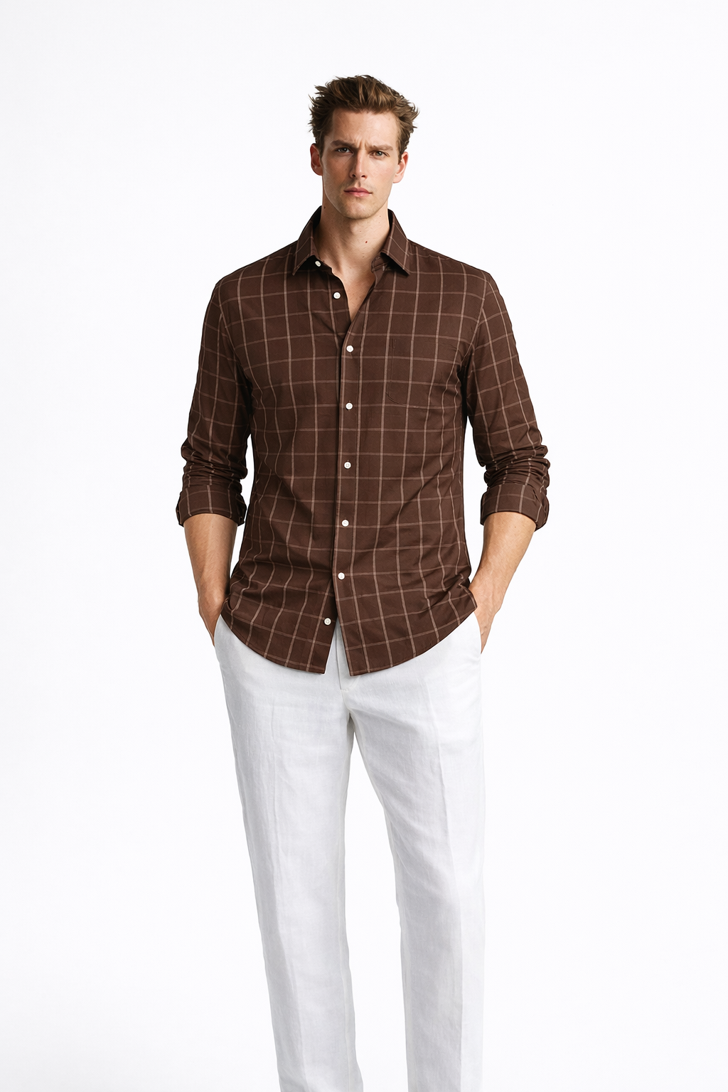 Mocha Grid Cotton Shirt