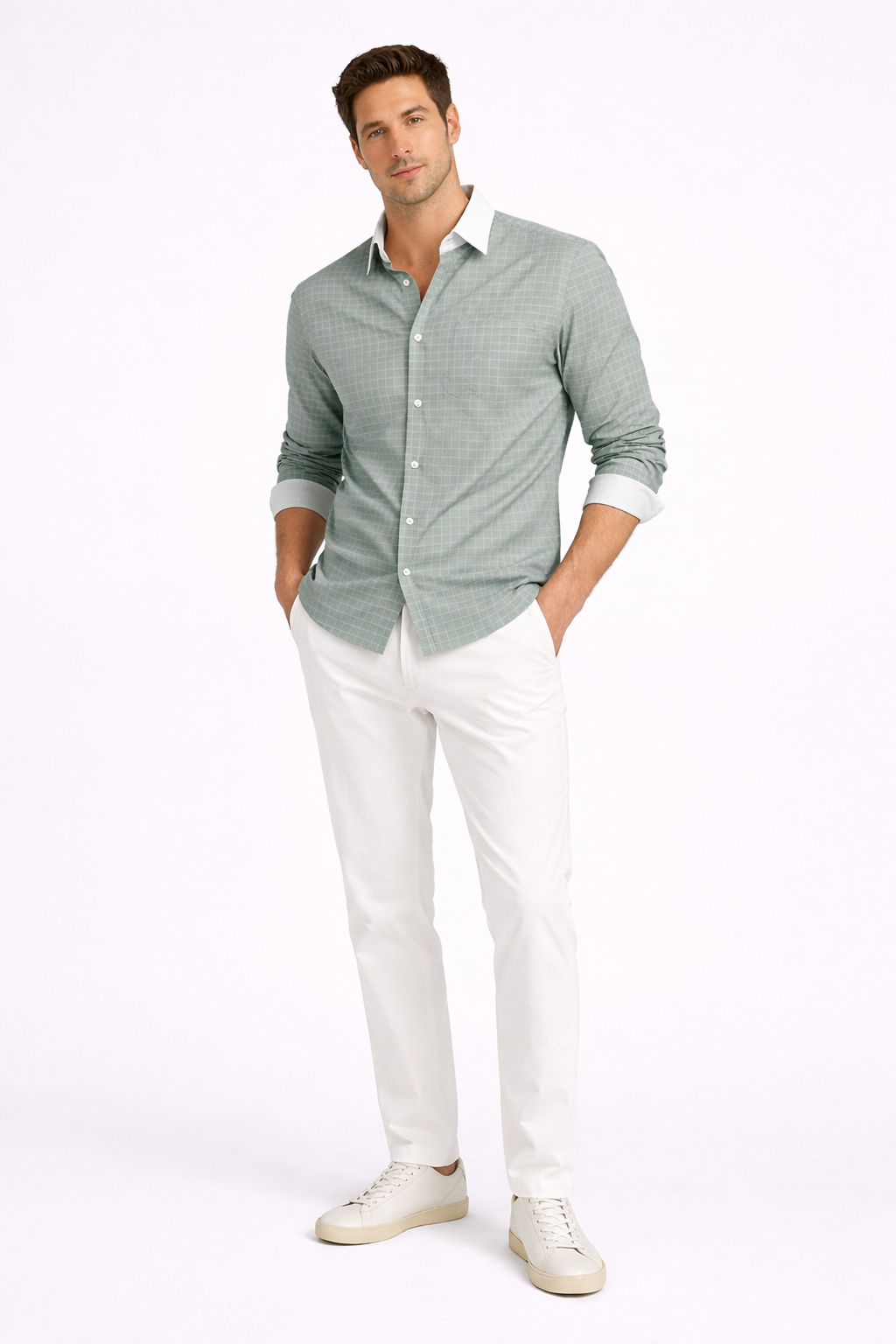 Sage Contrast Collar Shirt