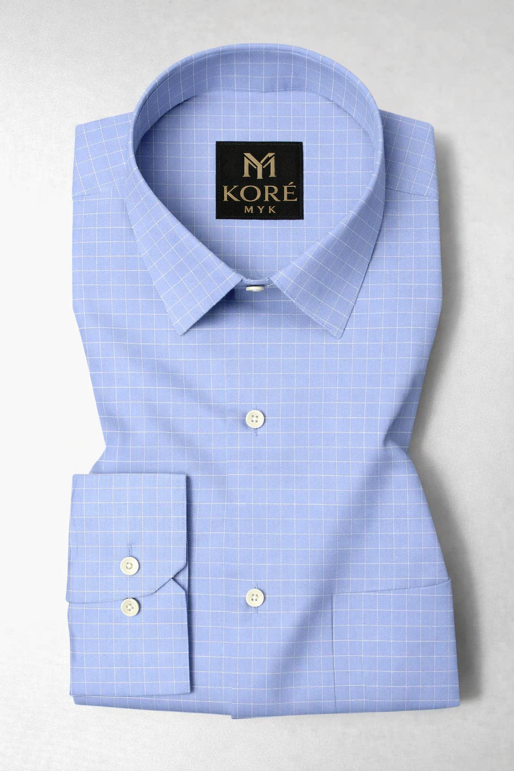 Sky Blue Check Contrast Collar Shirt