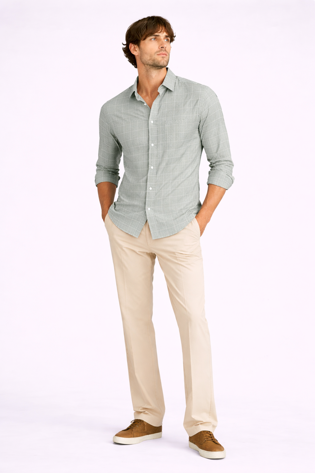 Sage Mist Gridline Premium Cotton Shirt
